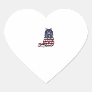 Patriottische Vlag Kat Vintage Gravure Shirt Ontwe Hart Sticker