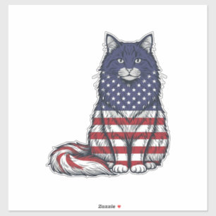 Patriottische Vlag Kat Vintage Gravure Shirt Ontwe Sticker
