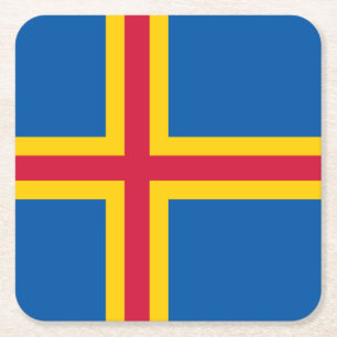 Patriottische vlag van Åland-eilanden Vierkante Kartonnen Onderzetter