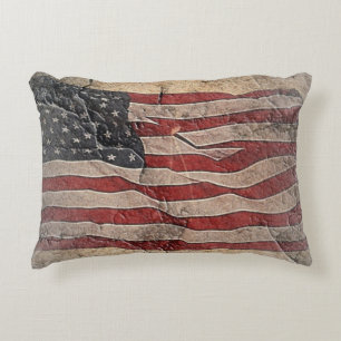 Patriottische Vlag van de VS op stenen muur Accent Kussen