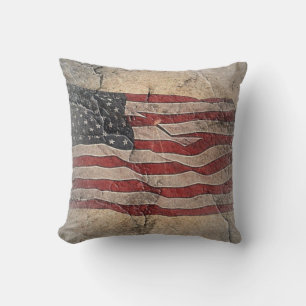 Patriottische Vlag van de VS op stenen muur Kussen
