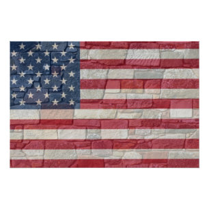 Patriottische Vlag van de VS op stenen muur Perfect Poster