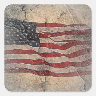 Patriottische Vlag van de VS op stenen muur Vierkante Sticker