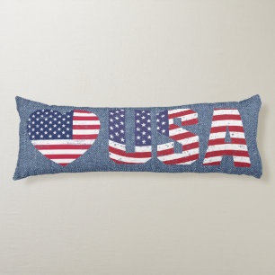 Patriottische vlag Vlaggenliefde Blauw Jean Denim Lichaamskussen