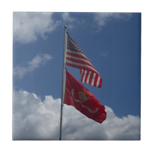 Patriottische vlaggen en een blauwe hemel op een tegeltje