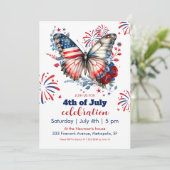 Patriottische vlinder en vuurwerk op 4 juli kaart (Staand voorkant)
