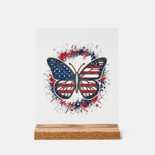 Patriottische Vlinder Vintage Gravure Vector Ontwe Acryl Bord