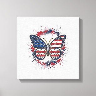 Patriottische Vlinder Vintage Gravure Vector Ontwe Canvas Afdruk