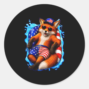 Patriottische vos met zonnebril dier zomer zwembad ronde sticker