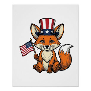 Patriottische Vos Vintage Gravure Shirt Ontwerp_1 Perfect Poster