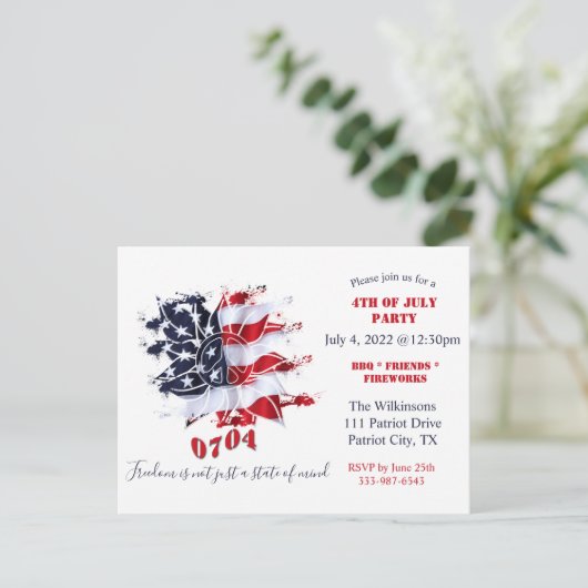 Patriottische vredesventilator 4 juli BBQ Uitnodig Briefkaart (Staand voorkant)