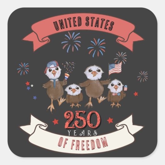 Patriottische VS 250 jaar Freedom Eagle-familie Vierkante Sticker (Voorkant)