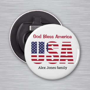 Patriottische VS God Bless America 2.25-in magneti Button Flesopener