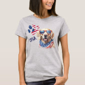 Patriottische VS Vlag Poot Print Gouden Retriever T-shirt (Voorkant)