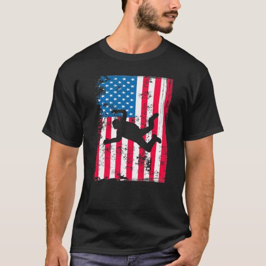 Patriottische VS Vlag Skydiving Grafische Print T-shirt (Voorkant)
