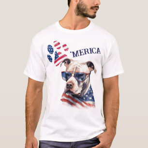 Patriottische VS Vlaggenpoot Print Pitbull Hond T-shirt