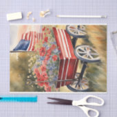 Patriottische Wagon Met Bloemen en Vlag Decoupage Tissuepapier (Craft)