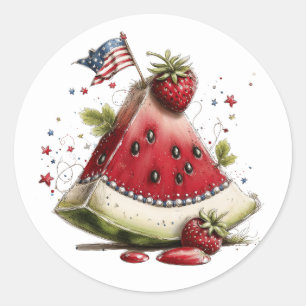 Patriottische Watermeloen Schijf Kunst Ronde Sticker