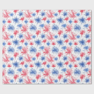 Patriottische Waterverf rood en blauw vuurwerk Cadeaupapier