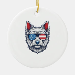 Patriottische Westie-hond zonnebril vintage vector Keramisch Ornament