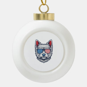 Patriottische Westie-hond zonnebril vintage vector Keramische Bal Ornament