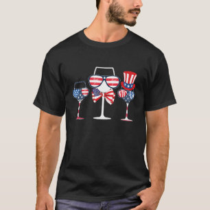 Patriottische wijnglas shirt VS vlag 4 juli
