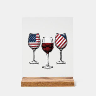Patriottische wijnglazen vintage vector shirt ontw acryl bord