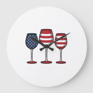 Patriottische wijnglazen vintage vector shirt ontw grote klok