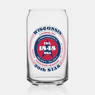 Patriottische Wisconsin Typography Drinkware Set Blikvorm Glas