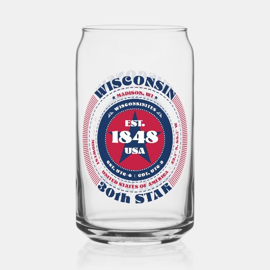 Patriottische Wisconsin Typography Drinkware Set Blikvorm Glas (Voorkant)
