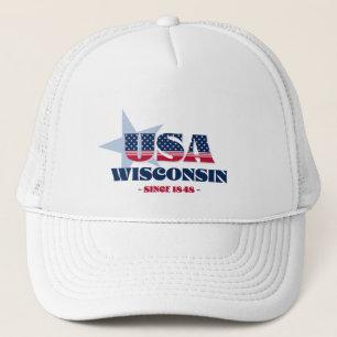 Patriottische Wisconsin Typography Trucker Hat Pet