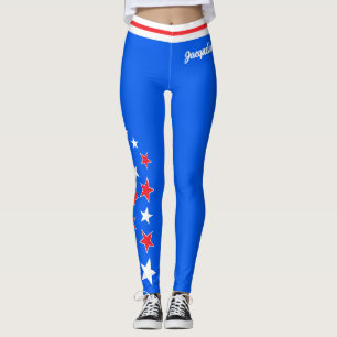 PATRIOTTISCHE Witte en Rode Sterren Jouw naam op B Leggings