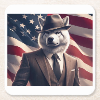 Patriottische Wolf   Vierkante Kartonnen Onderzetter