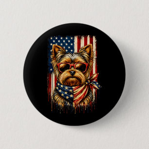 Patriottische Yorkshire Terrier Amerikaanse Vlag H Ronde Button 5,7 Cm