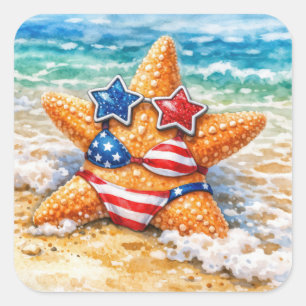 Patriottische Zeester in Strandzand Vierkante Sticker
