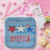Patriottische zeester met Amerikaanse vlag Papieren Bordje (Feest)