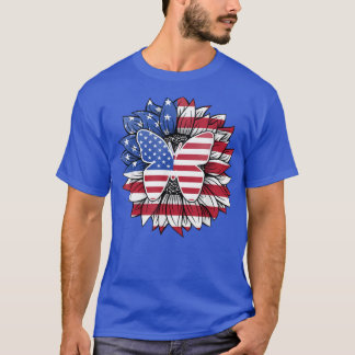 Patriottische zonnebloem met vlinder, VB, vierde v T-shirt