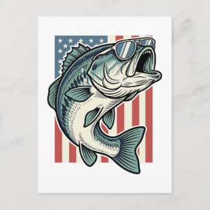 Patriottische zonnebril voor baarsvissen vintage v briefkaart