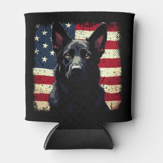 Patriottische Zwarte Duitse Herder Amerikaanse vla Blikjeskoeler (Voorkant)