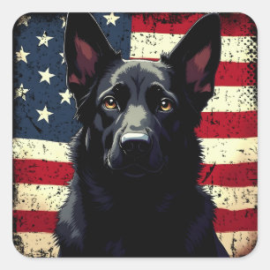 Patriottische Zwarte Duitse Herder Amerikaanse vla Vierkante Sticker