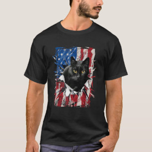Patriottische zwarte kat gescheurd Amerikaanse vla T-shirt