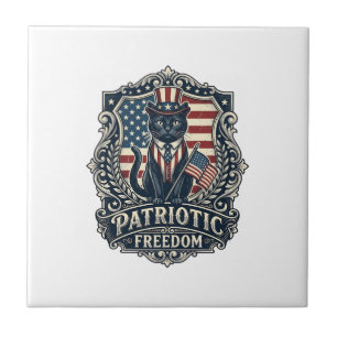 Patriottische Zwarte Kat Vector Grafische T-shirt  Tegeltje