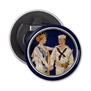  patriottisme, Lady Liberty met Navy Seaman Button Flesopener