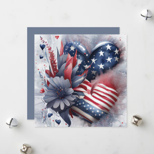 Patriottistische Amerikaanse Hart Kunst Bloemen Feestdagenkaart