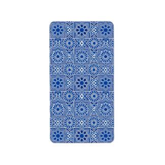 Patrón Geométrico de Azulejo Tradicionales en Azul Etiket