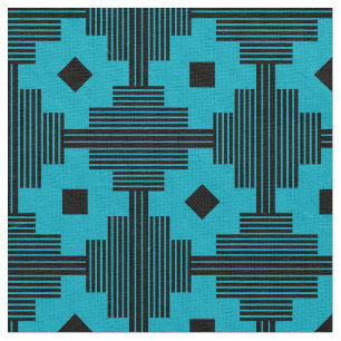 Patroon 061214 - Zwart met Aqua Blue 00b2ca Stof