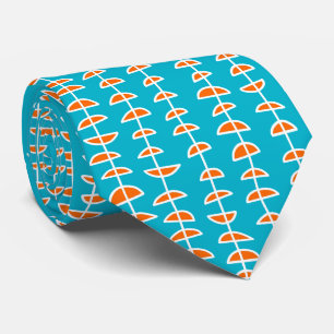 Patroon 080515 - Wit en Oranje op Aqua Blue Stropdas