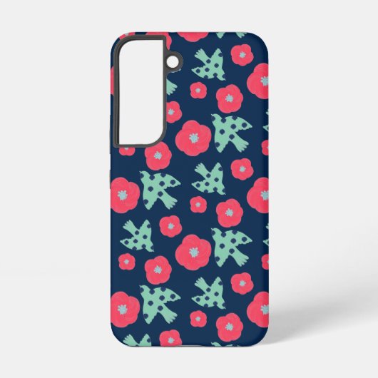 patroon_7_camellia en vogel_1 samsung galaxy hoesje (Achterkant)