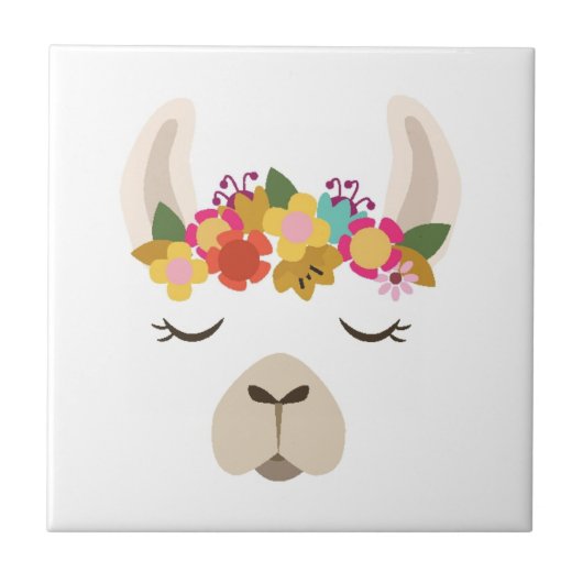 Patroon Alpaca & Flowers Tegeltje (Voorkant)