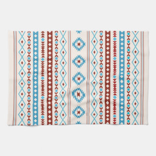 Patroon Aztec Blues Red Cream Mixed Motifs Theedoek